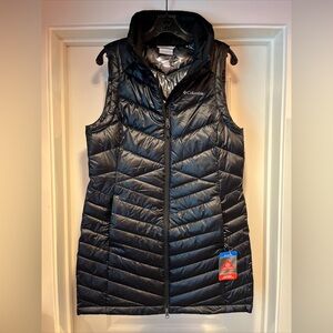 Womens Medium Columbia Evening Shade EXS Long Vest Black Puffer Insulated New